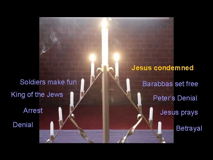 Jesus condemned Soldiers make fun King of the Jews Arrest Denial Barabbas set free