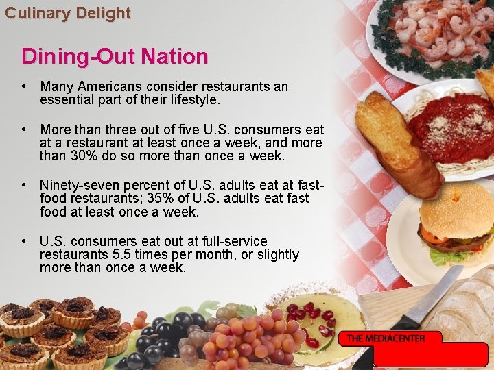 Culinary Delight Dining-Out Nation • Many Americans consider restaurants an essential part of their