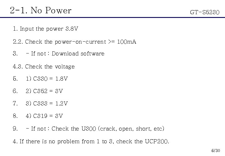 2 -1. No Power GT-S 5230 1. Input the power 3. 8 V 2.