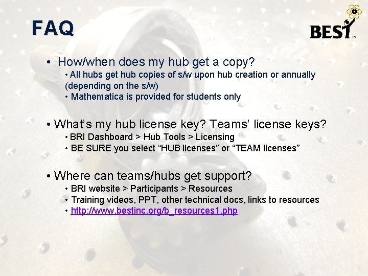FAQ • How/when does my hub get a copy? • All hubs get hub