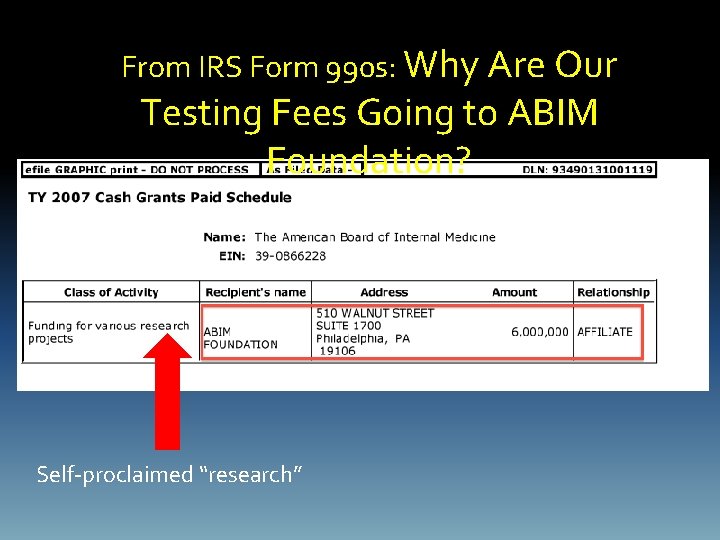 From IRS Form 990 s: Why Are Our Testing Fees Going to ABIM Foundation?