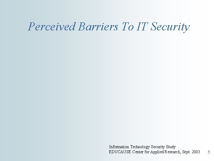 Perceived Barriers To IT Security Information Technology Security Study EDUCAUSE Center for Applied Research,
