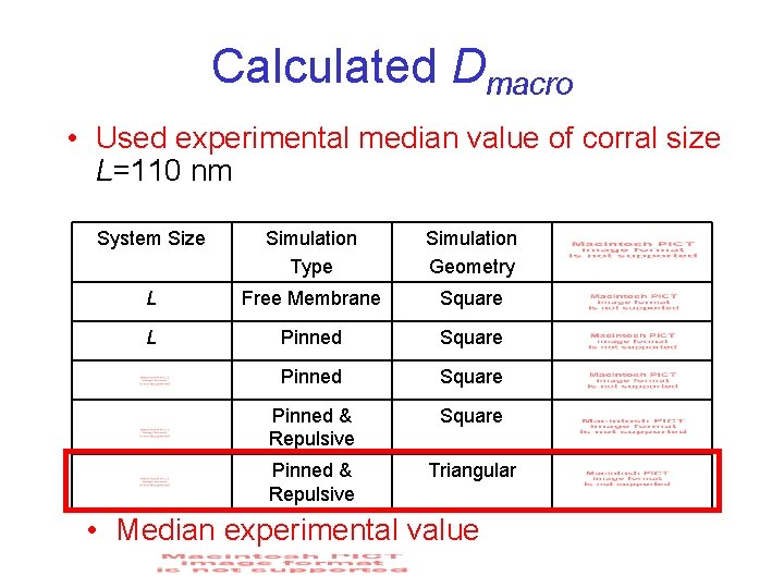 Calculated Dmacro • Used experimental median value of corral size L=110 nm System Size