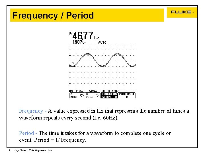 Frequency / Period Frequency - A value expressed in Hz that represents the number