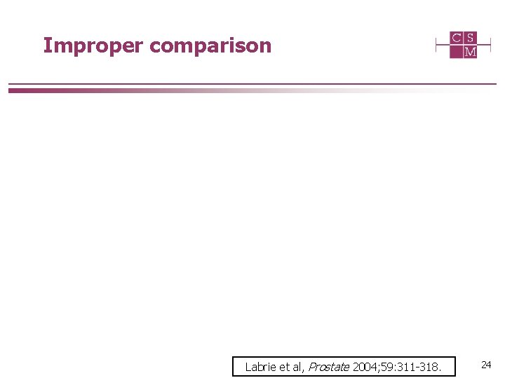 Improper comparison Labrie et al, Prostate 2004; 59: 311 -318. 24 