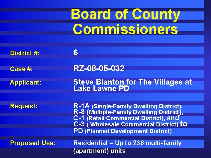 Board of County Commissioners District #: 6 Case #: RZ-08 -05 -032 Applicant: Steve