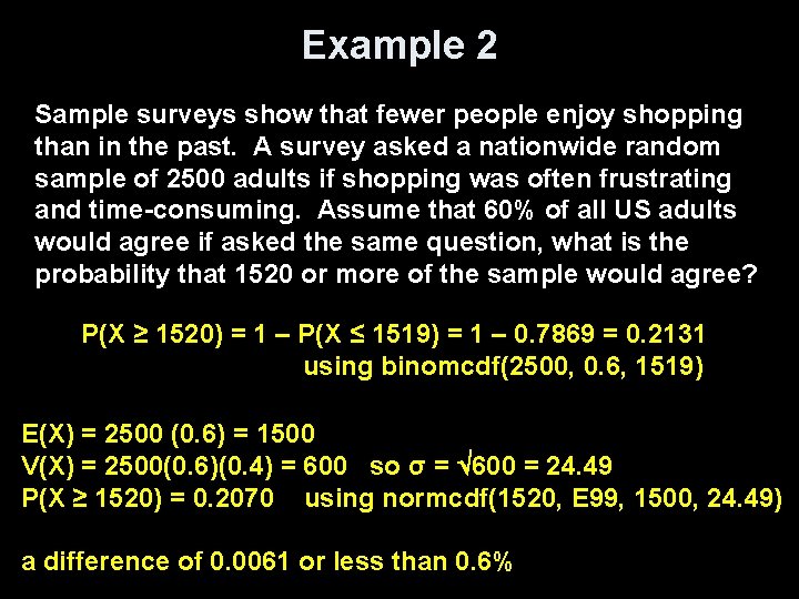 Example 2 Sample surveys show that fewer people enjoy shopping than in the past.