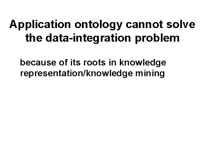 Application ontology cannot solve the data-integration problem because of its roots in knowledge representation/knowledge