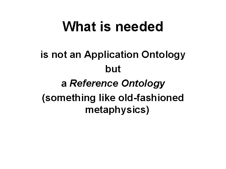 What is needed is not an Application Ontology but a Reference Ontology (something like