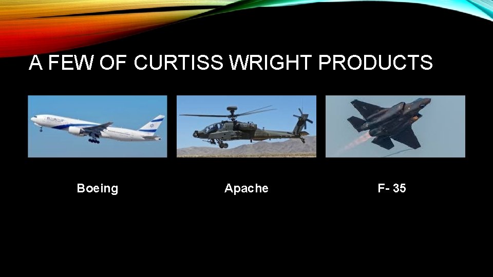 A FEW OF CURTISS WRIGHT PRODUCTS Boeing Apache F- 35 