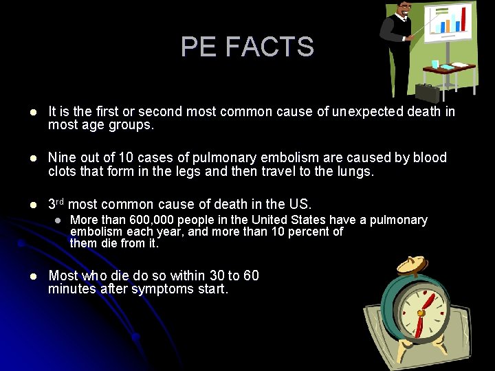 PE FACTS l It is the first or second most common cause of unexpected