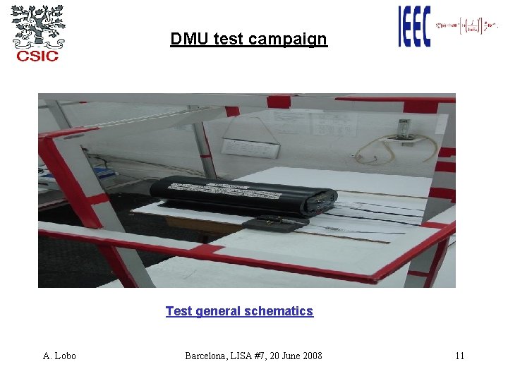 DMU test campaign Test general schematics A. Lobo Barcelona, LISA #7, 20 June 2008