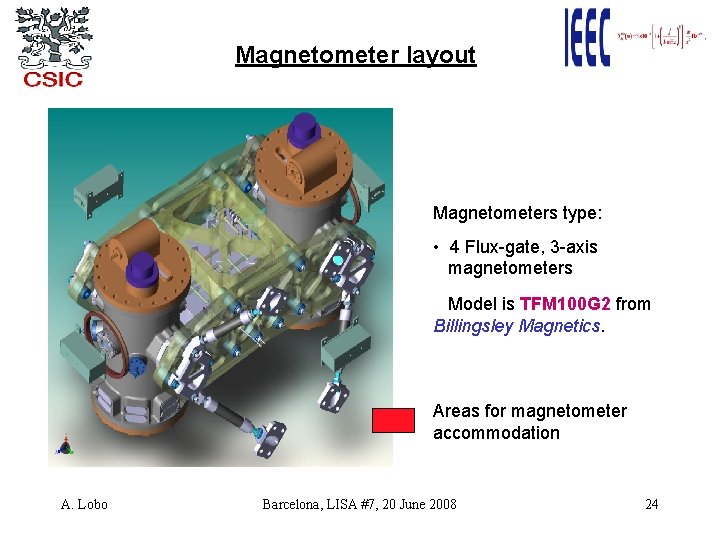 Magnetometer layout Magnetometers type: • 4 Flux-gate, 3 -axis magnetometers Model is TFM 100