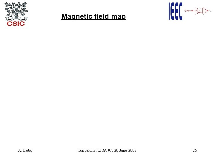 Magnetic field map A. Lobo Barcelona, LISA #7, 20 June 2008 26 