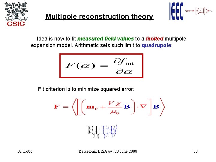 Multipole reconstruction theory Idea is now to fit measured field values to a limited