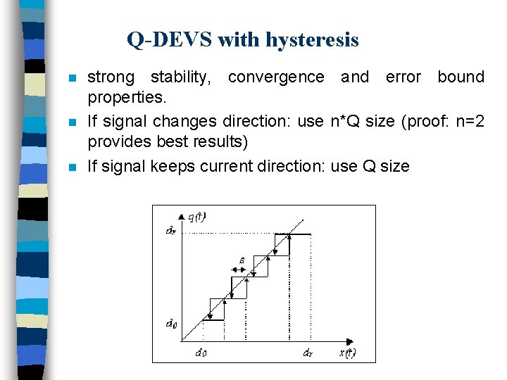 Q-DEVS with hysteresis n n n strong stability, convergence and error bound properties. If