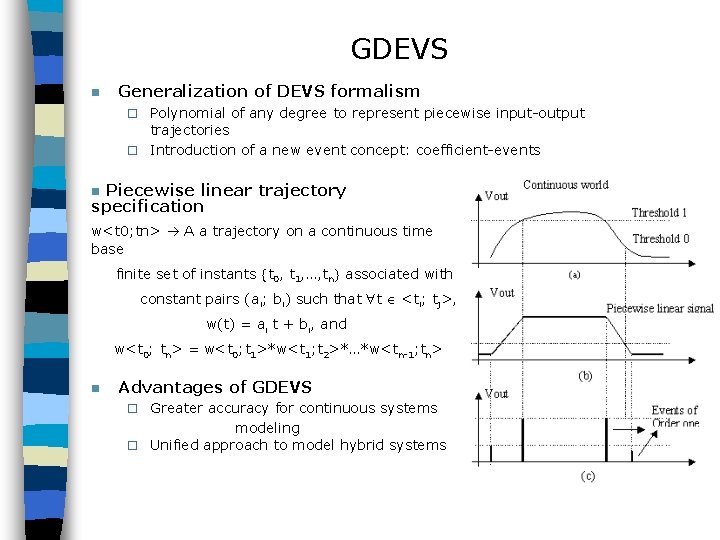 GDEVS n Generalization of DEVS formalism Polynomial of any degree to represent piecewise input-output