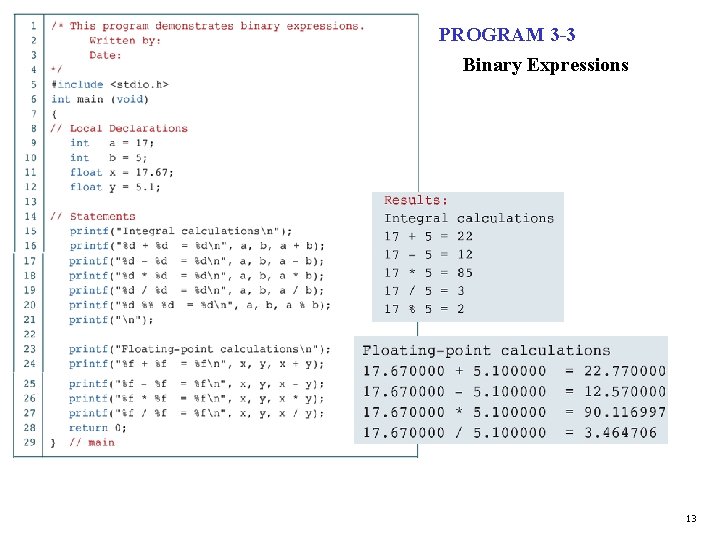 PROGRAM 3 -3 Binary Expressions 13 
