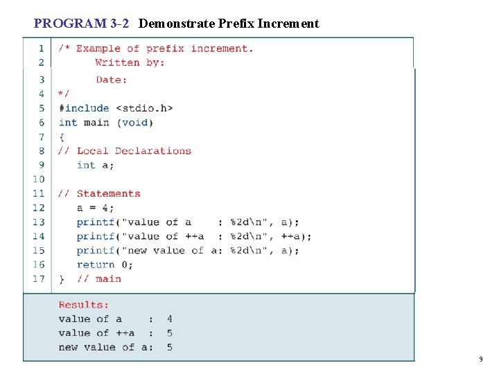 PROGRAM 3 -2 Demonstrate Prefix Increment 9 