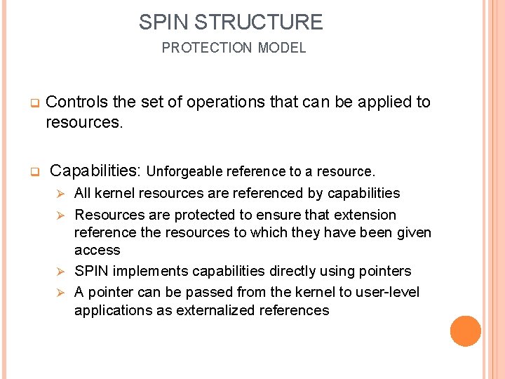 SPIN STRUCTURE PROTECTION MODEL q q Controls the set of operations that can be