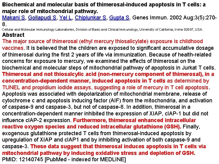 Biochemical and molecular basis of thimerosal-induced apoptosis in T cells: a major role of