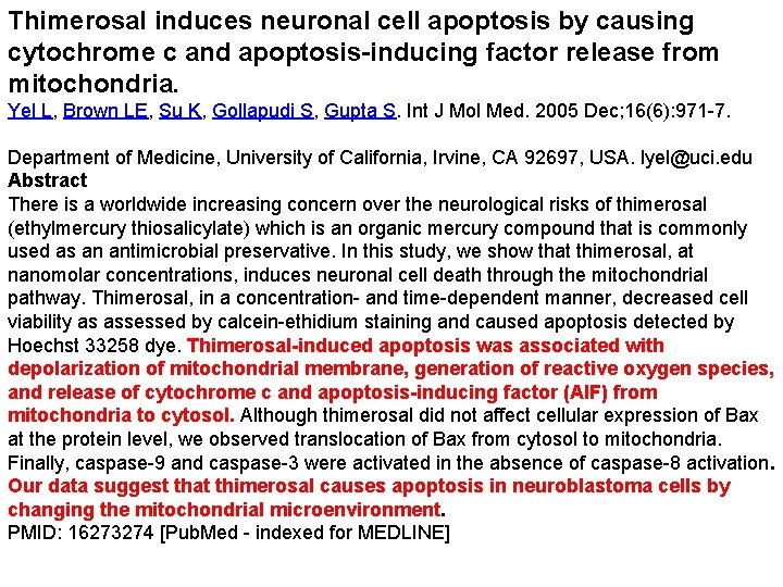 Thimerosal induces neuronal cell apoptosis by causing cytochrome c and apoptosis-inducing factor release from