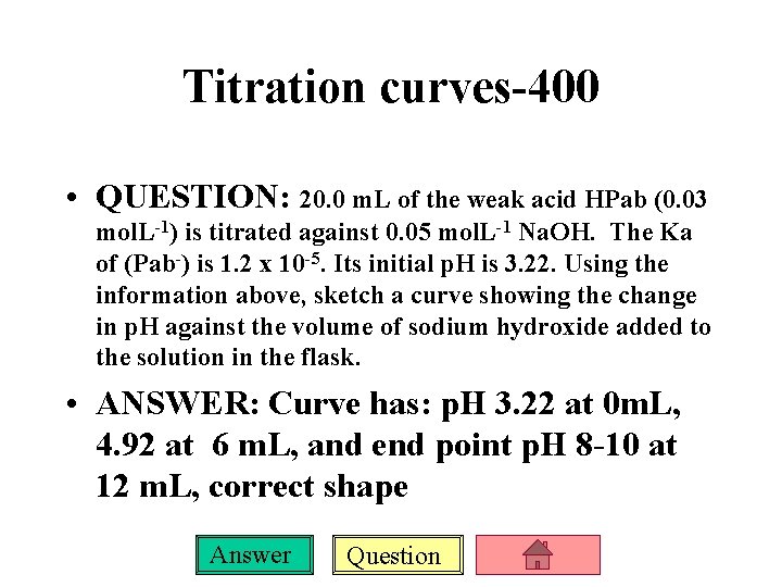 Titration curves-400 • QUESTION: 20. 0 m. L of the weak acid HPab (0.