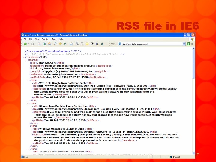 RSS file in IE 6 21 