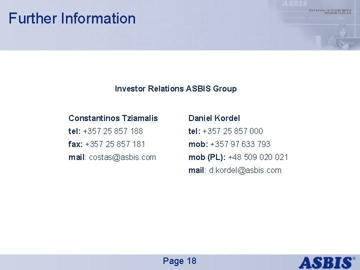 IBDINGWar OPX 20070976. 9 10/3/2020 12: 02 AM Further Information Investor Relations ASBIS Group