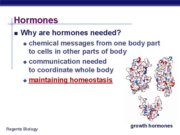 Hormones Why are hormones needed? chemical messages from one body part to cells in