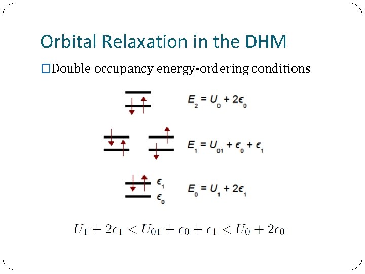 Orbital Relaxation in the DHM �Double occupancy energy-ordering conditions 