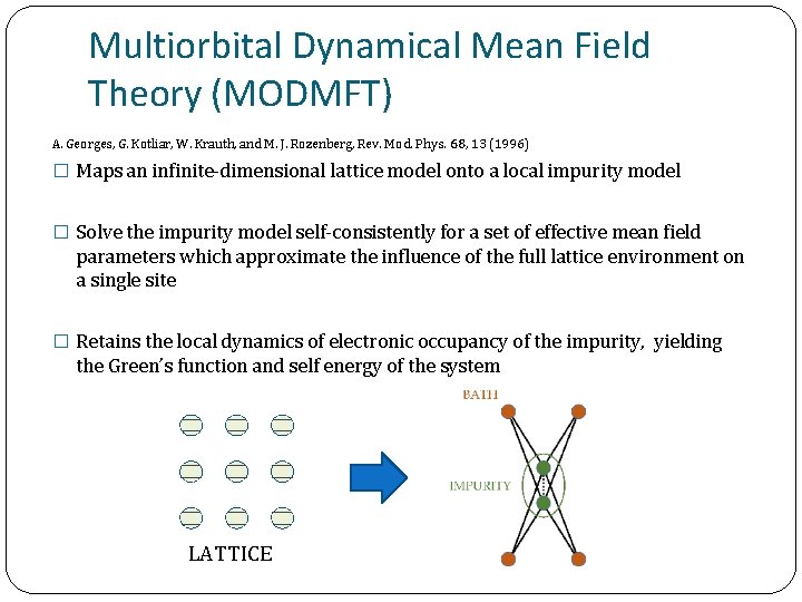 Multiorbital Dynamical Mean Field Theory (MODMFT) A. Georges, G. Kotliar, W. Krauth, and M.