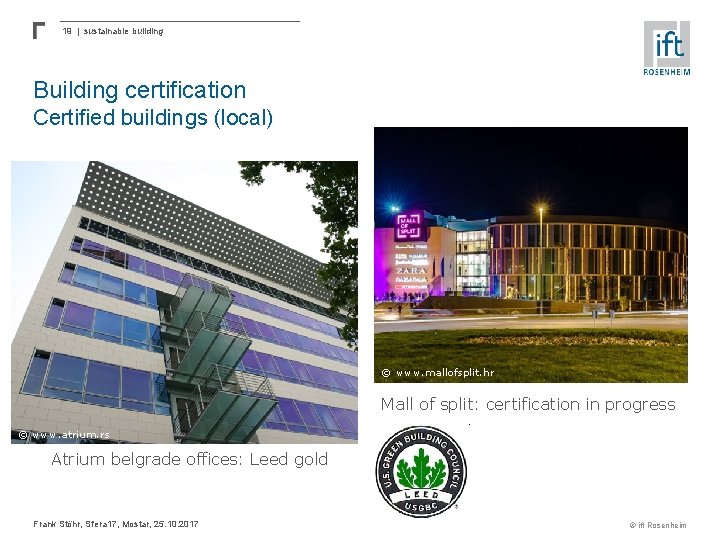 19 | sustainable building Building certification Certified buildings (local) © www. mallofsplit. hr Mall