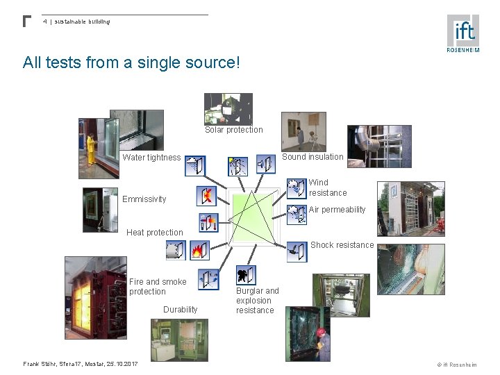 4 | sustainable building All tests from a single source! Solar protection Sound insulation