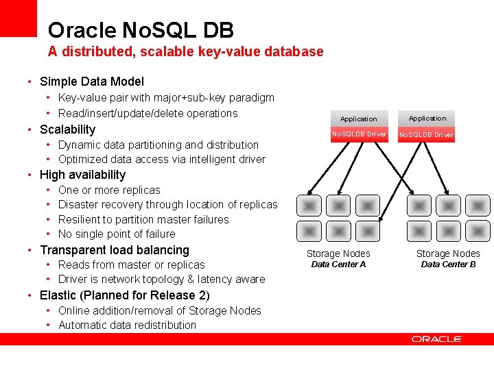 Oracle No. SQL DB A distributed, scalable key-value database • Simple Data Model •