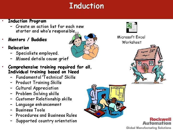 Induction • Induction Program – Create an action list for each new starter and