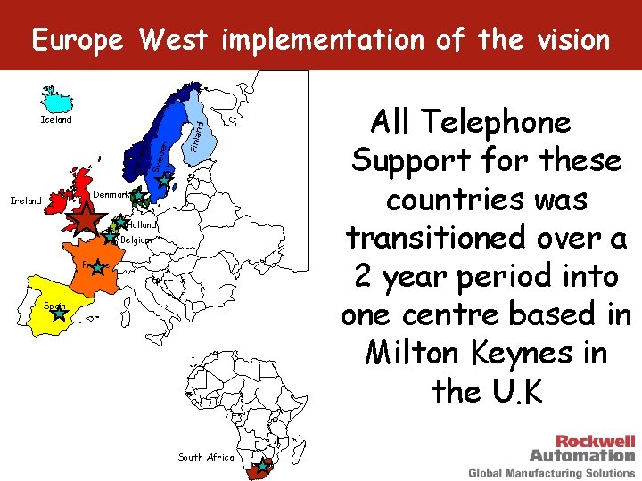 Europe West implementation of the vision Finla den Swe Nor way nd Iceland Denmark