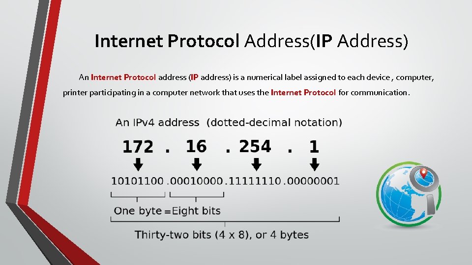 Internet Protocol Address(IP Address) An Internet Protocol address (IP address) is a numerical label