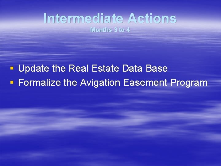 Intermediate Actions Months 3 to 4 § Update the Real Estate Data Base §