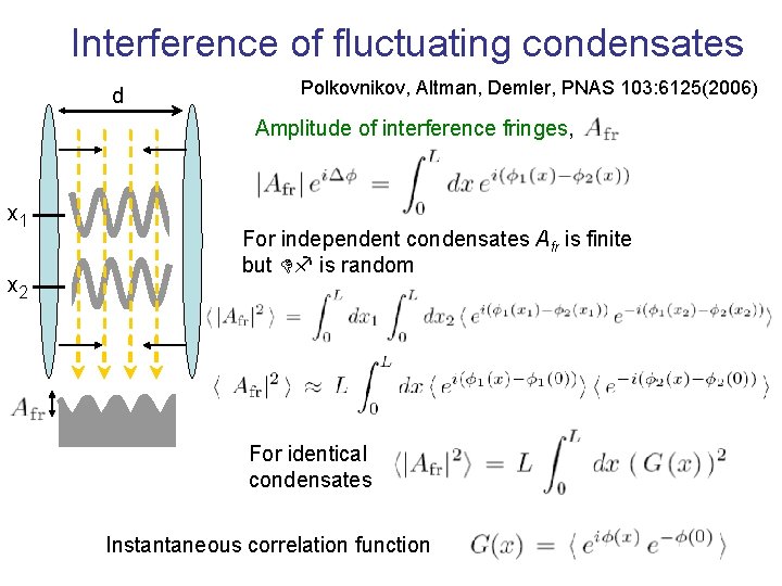 Interference of fluctuating condensates d Polkovnikov, Altman, Demler, PNAS 103: 6125(2006) Amplitude of interference