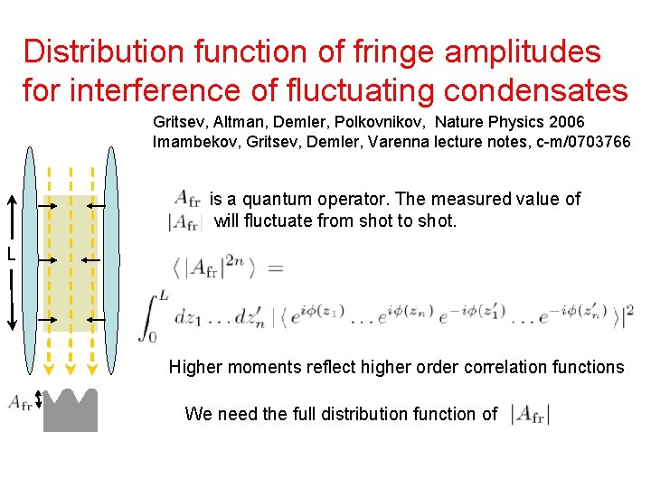 Distribution function of fringe amplitudes for interference of fluctuating condensates Gritsev, Altman, Demler, Polkovnikov,