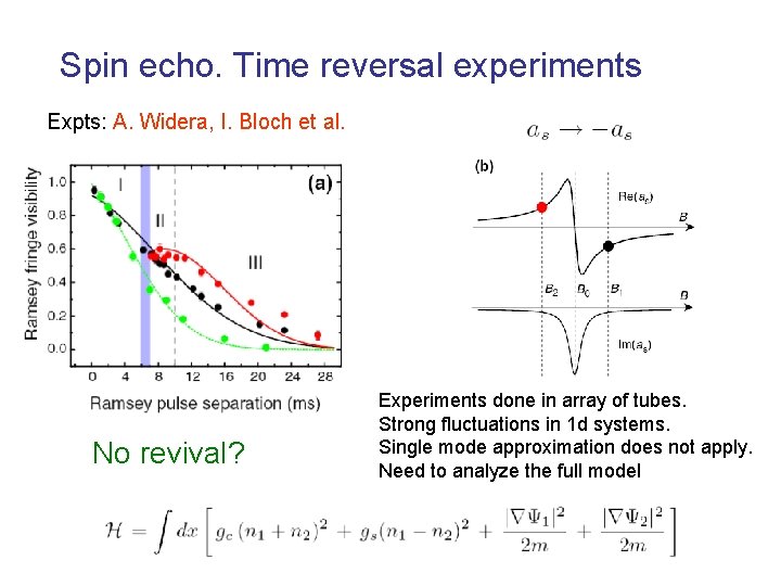 Spin echo. Time reversal experiments Expts: A. Widera, I. Bloch et al. No revival?
