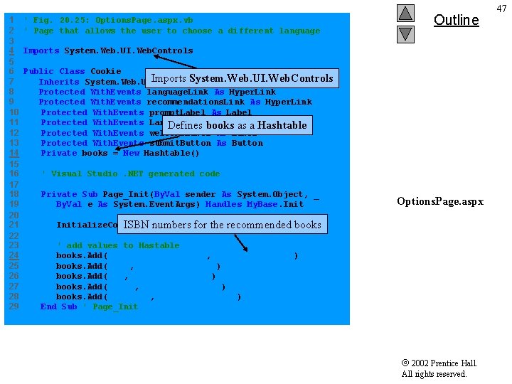 1 ' Fig. 20. 25: Options. Page. aspx. vb 2 ' Page that allows