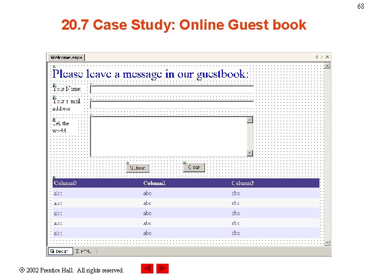 68 20. 7 Case Study: Online Guest book 2002 Prentice Hall. All rights reserved.