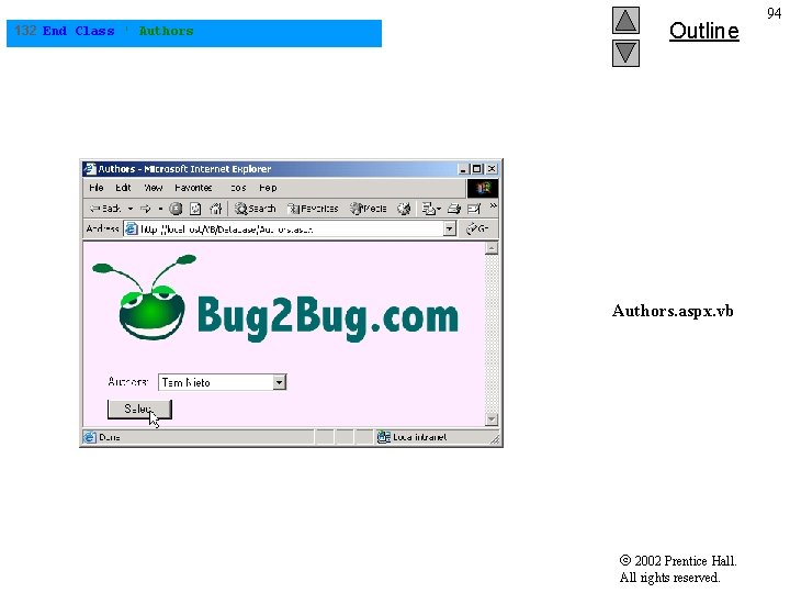 132 End Class ' Authors Outline Authors. aspx. vb 2002 Prentice Hall. All rights