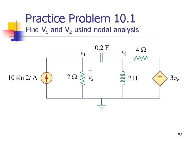 Practice Problem 10. 1 Find V 1 and V 2 usind nodal analysis 82