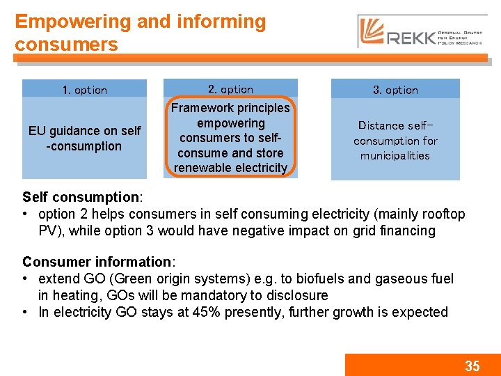 Empowering and informing consumers 1. option 2. option 3. option EU guidance on self