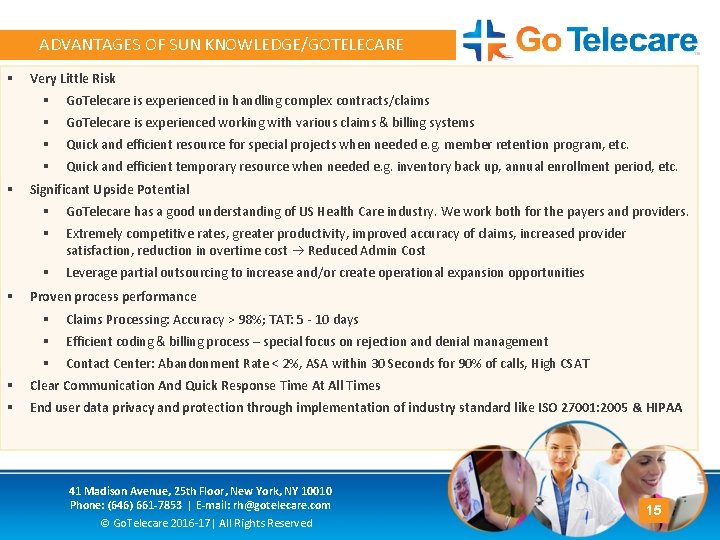ADVANTAGES OF SUN KNOWLEDGE/GOTELECARE § § § Very Little Risk § Go. Telecare is