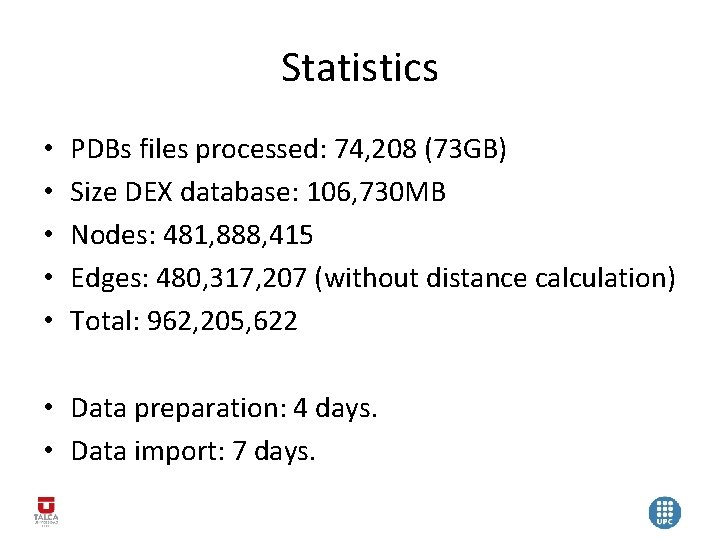 Statistics • • • PDBs files processed: 74, 208 (73 GB) Size DEX database: