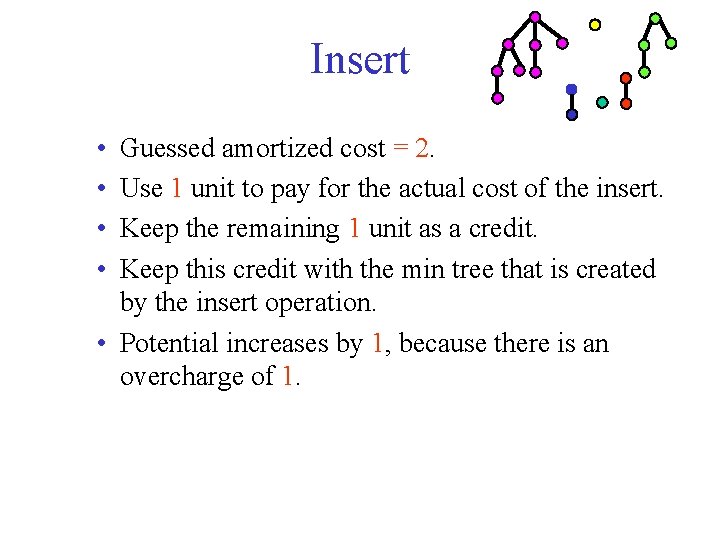 Insert • • Guessed amortized cost = 2. Use 1 unit to pay for